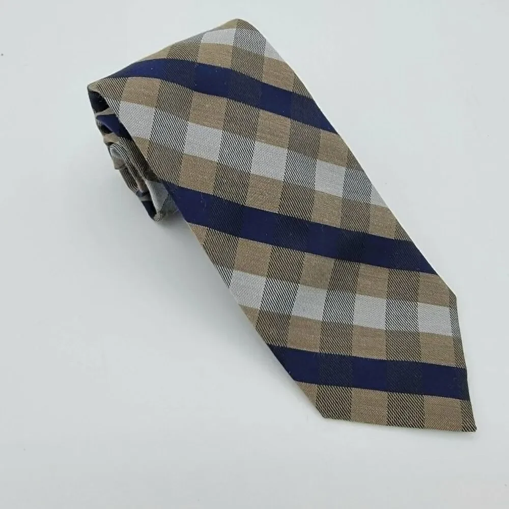 Nautica Tan Blue Geometric Polyester Necktie Men's Size 57 x 3